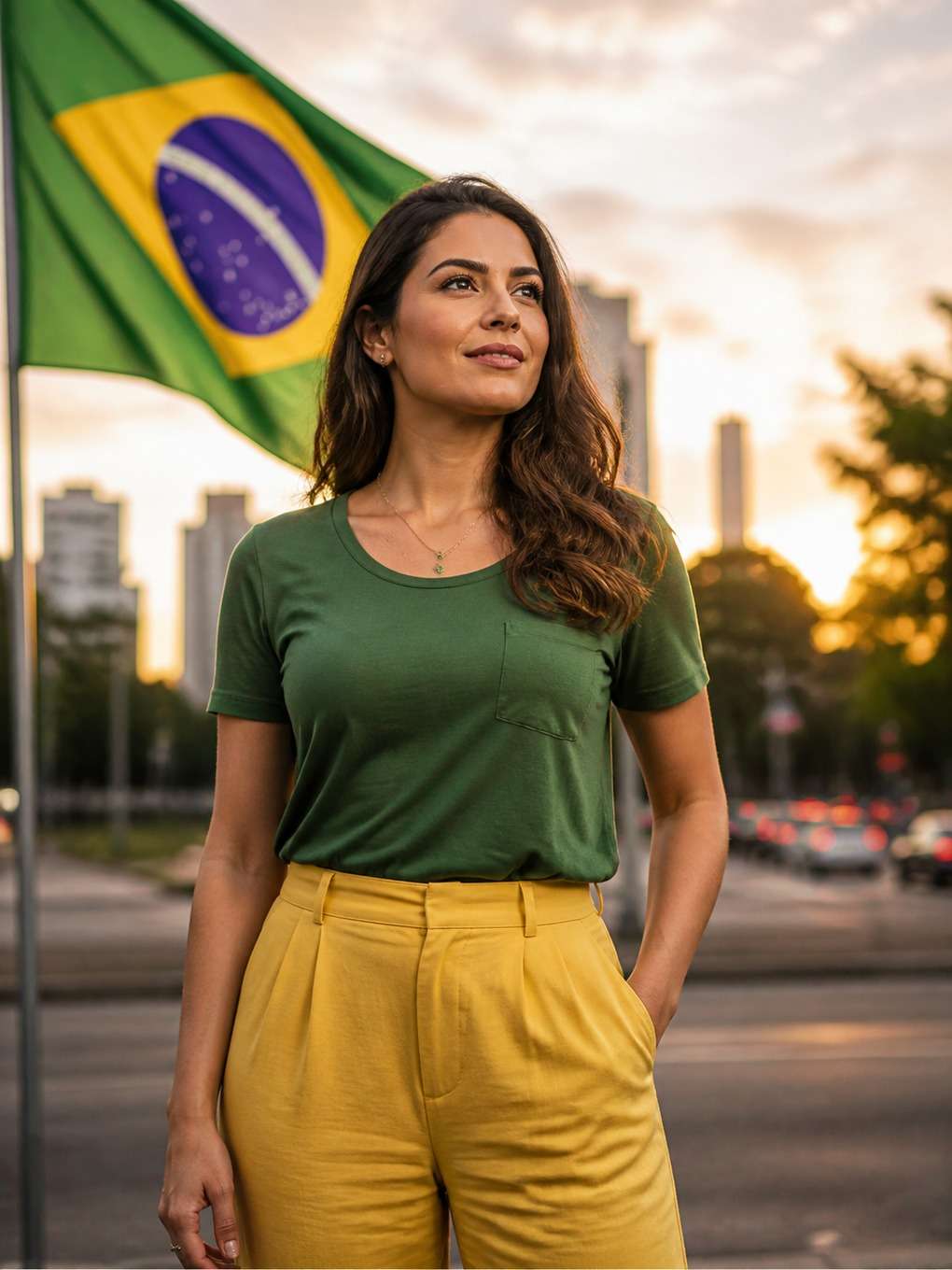 retrato elegante com bandeira ao fundo - exemplo de 7 de setembro