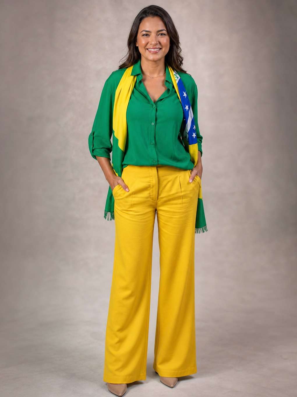 look verde e amarelo no centro da cidade - exemplo de 7 de setembro