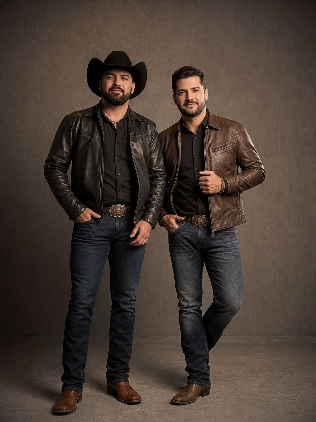 dupla sertaneja em estúdio premium - exemplo de prompt gpt foto dupla sertaneja
