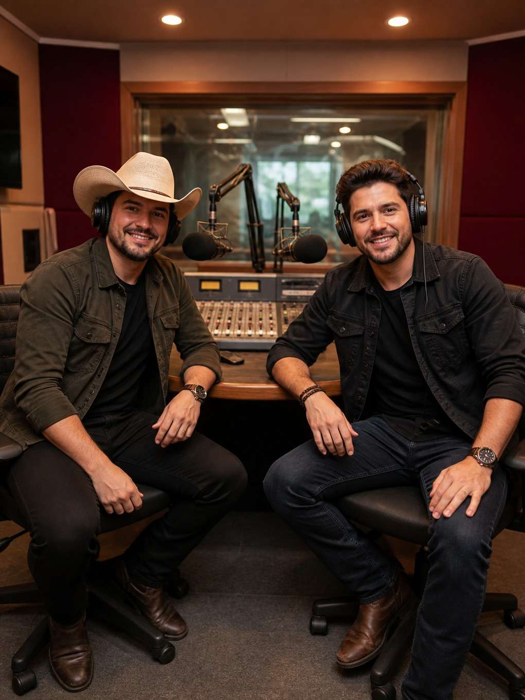 dupla sertaneja com clima de rádio ao vivo - exemplo de prompt gpt foto dupla sertaneja