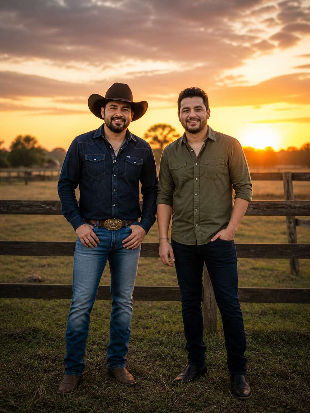 ensaio sertanejo em fazenda ao entardecer - exemplo de prompt gpt foto dupla sertaneja
