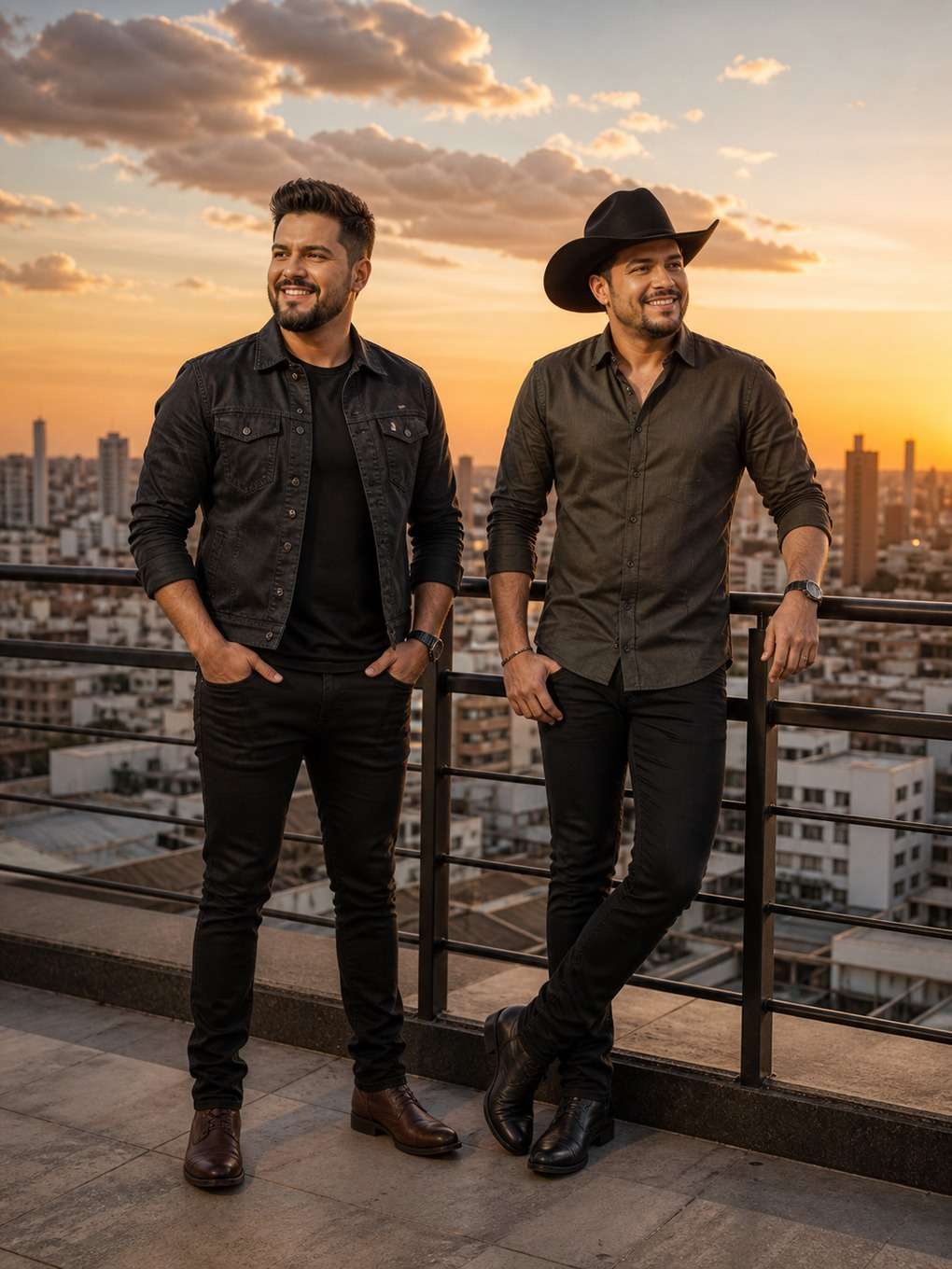 dupla sertaneja urbana em rooftop - exemplo de prompt gpt foto dupla sertaneja