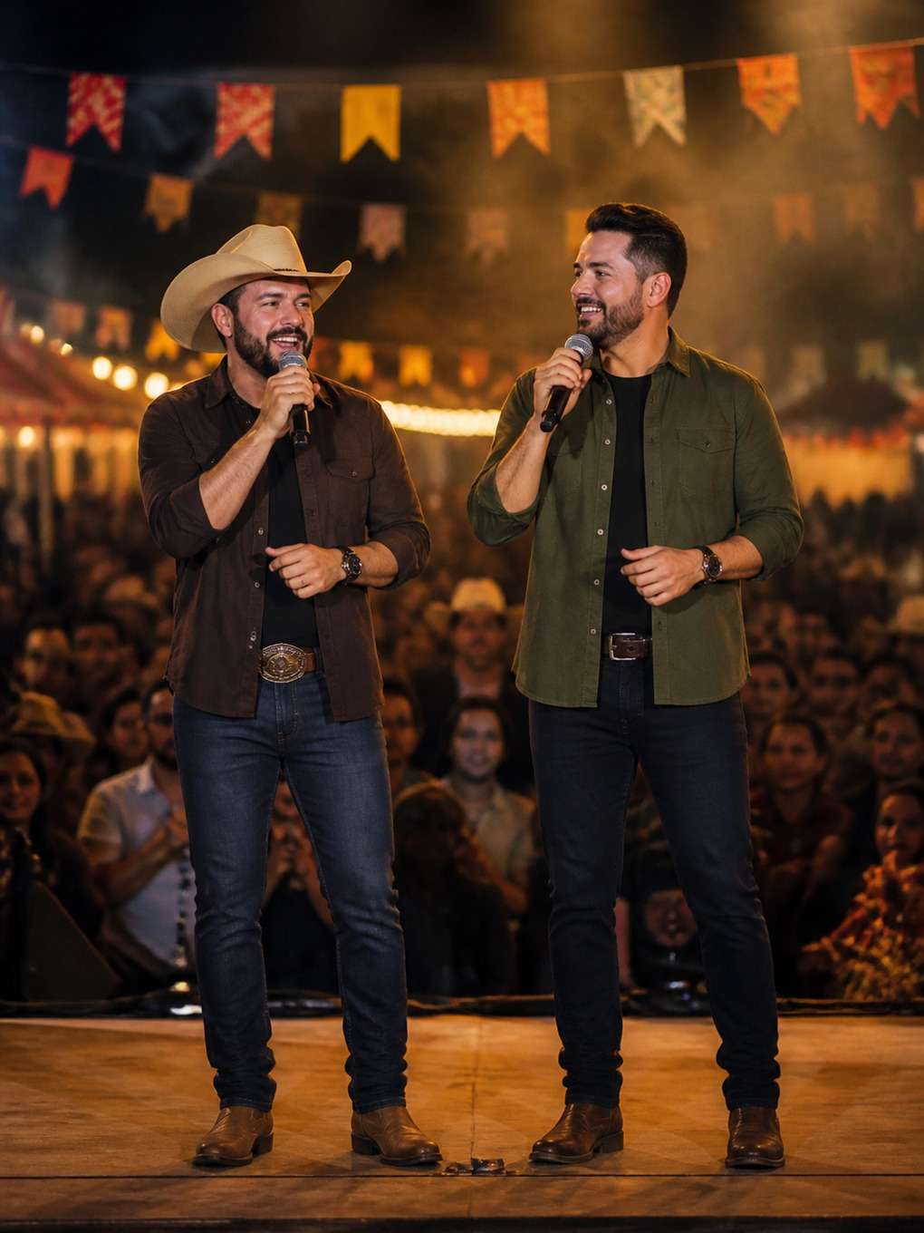 show sertanejo em festa do interior - exemplo de prompt gpt foto dupla sertaneja
