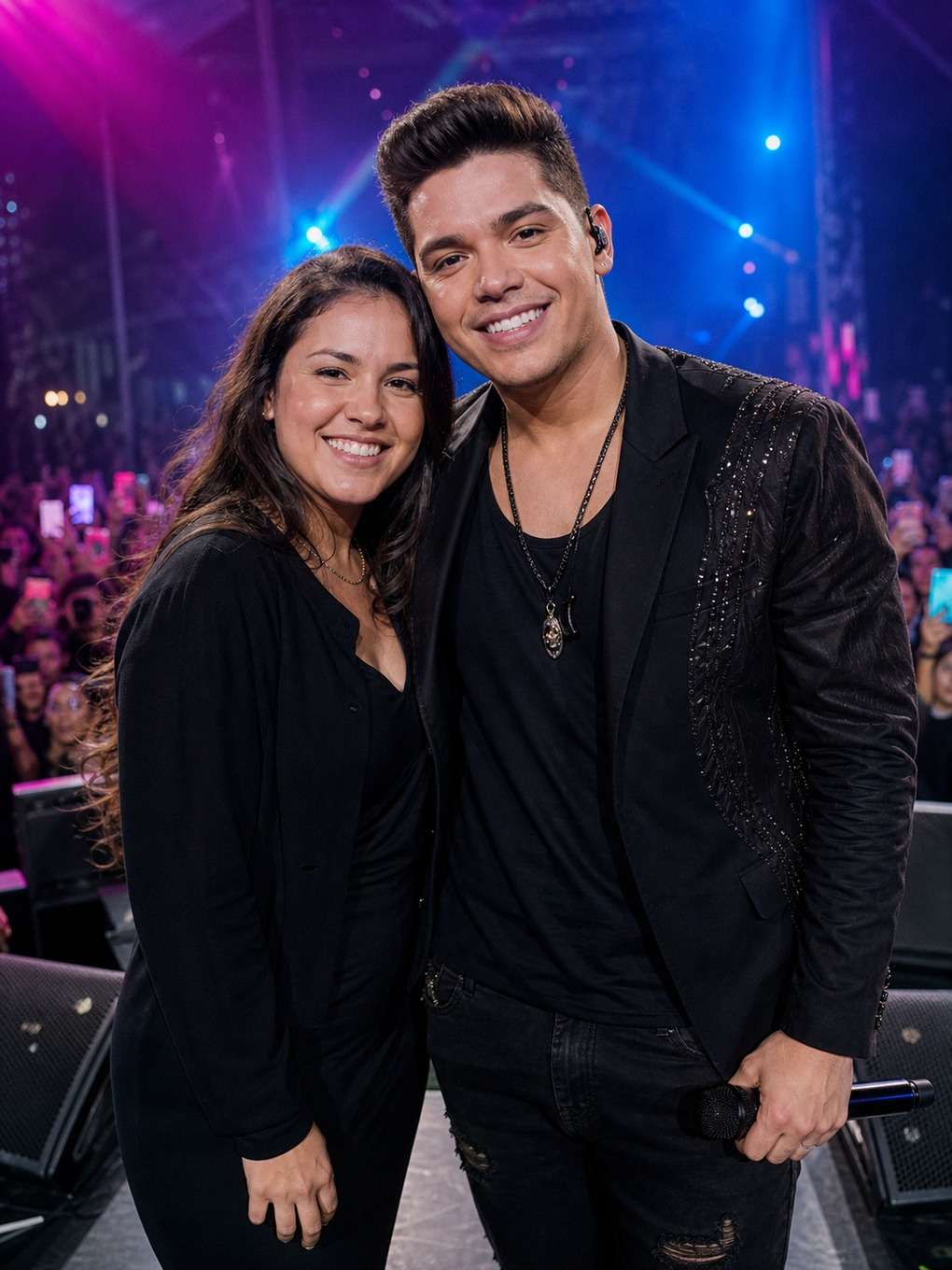 selfie no palco com cantor pop - exemplo de foto movida con cantantes