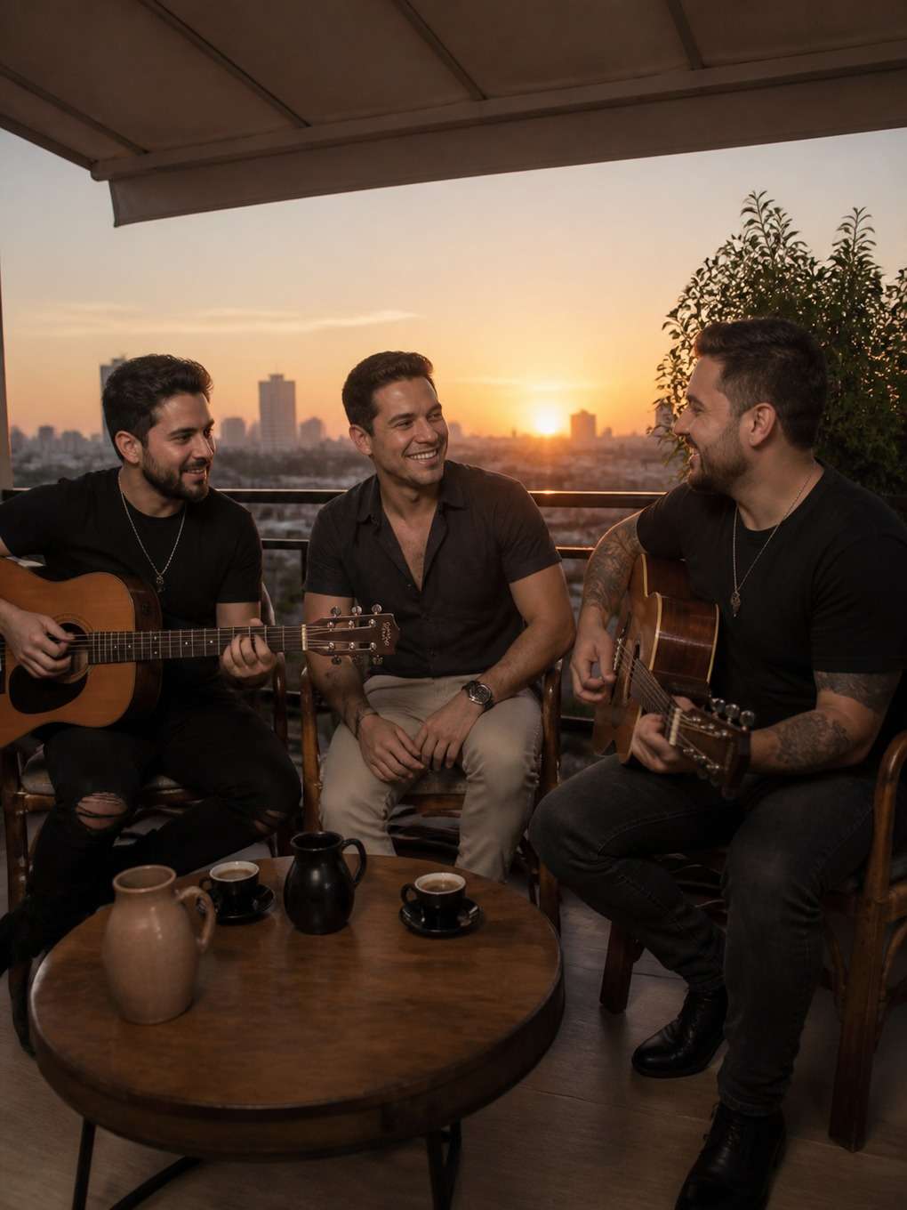 sertanejo na varanda ao pôr do sol - exemplo de foto movida con cantantes