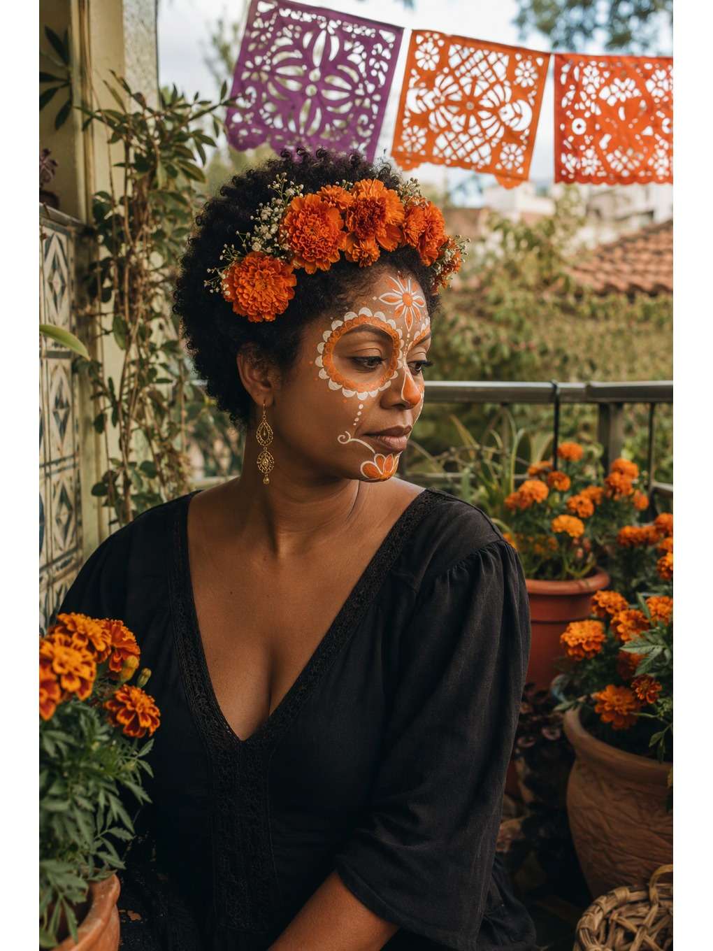 flores na varanda - exemplo de prompts de catrina para fotos no