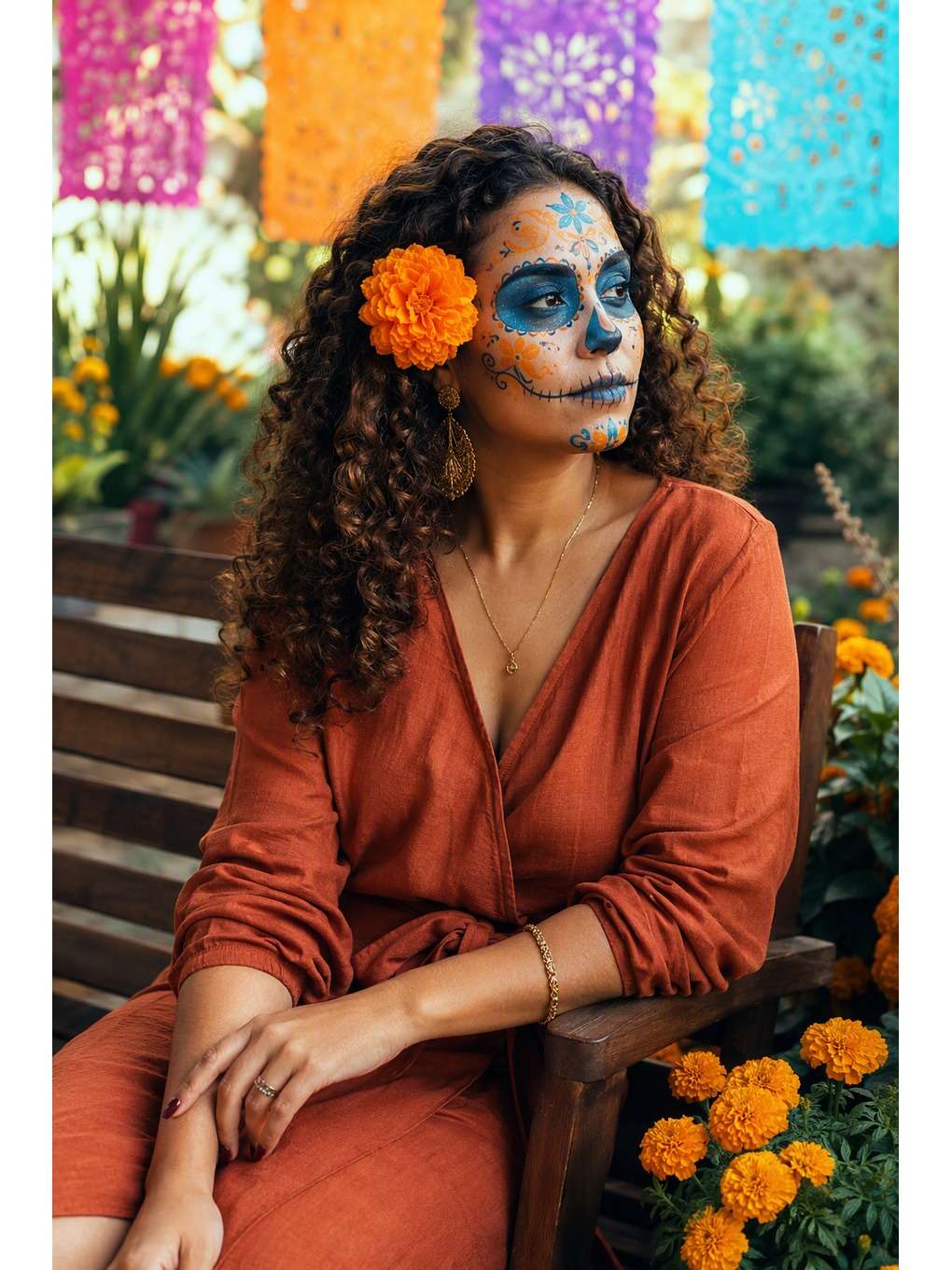 banco no jardim - exemplo de prompts de catrina para fotos no