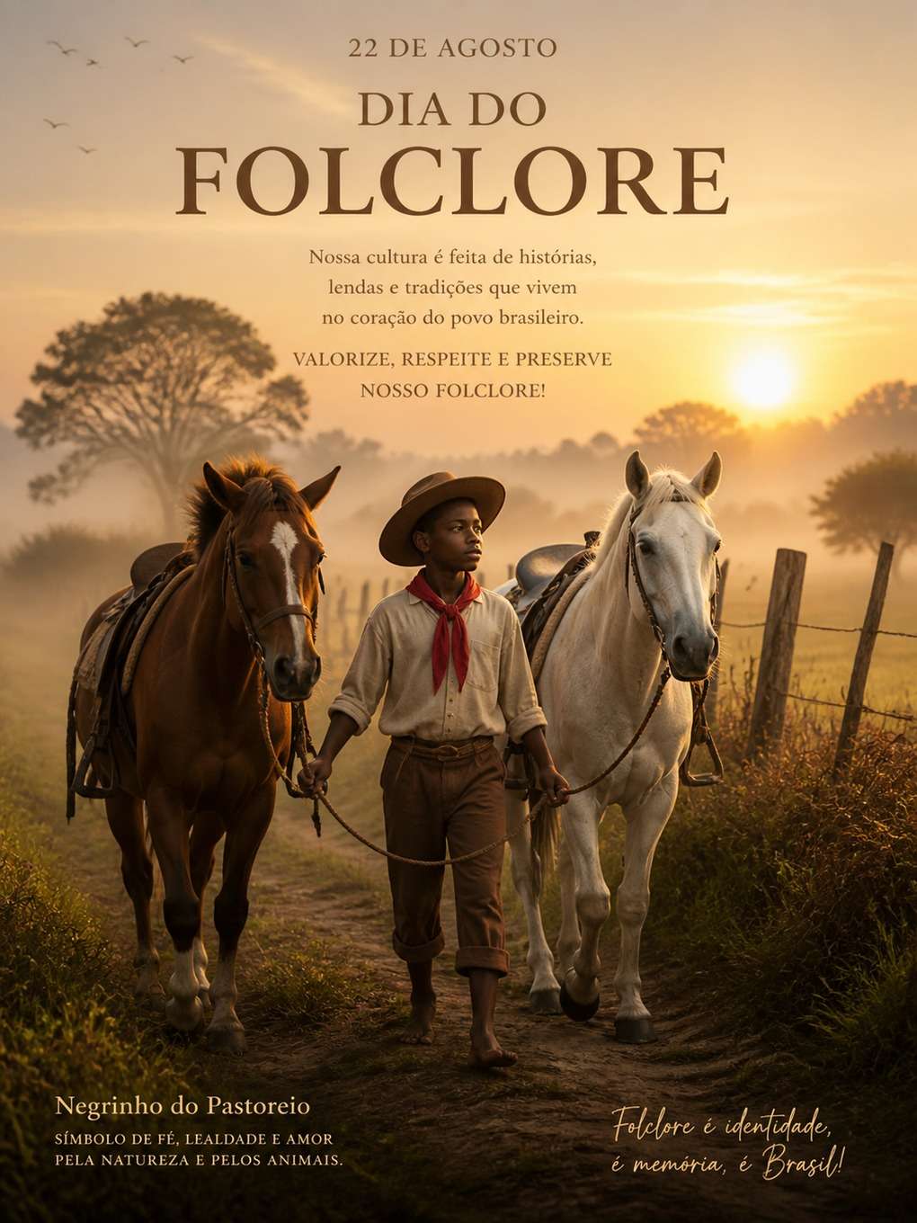 negrinho do pastoreio ao amanhecer - exemplo de o dia do folclore