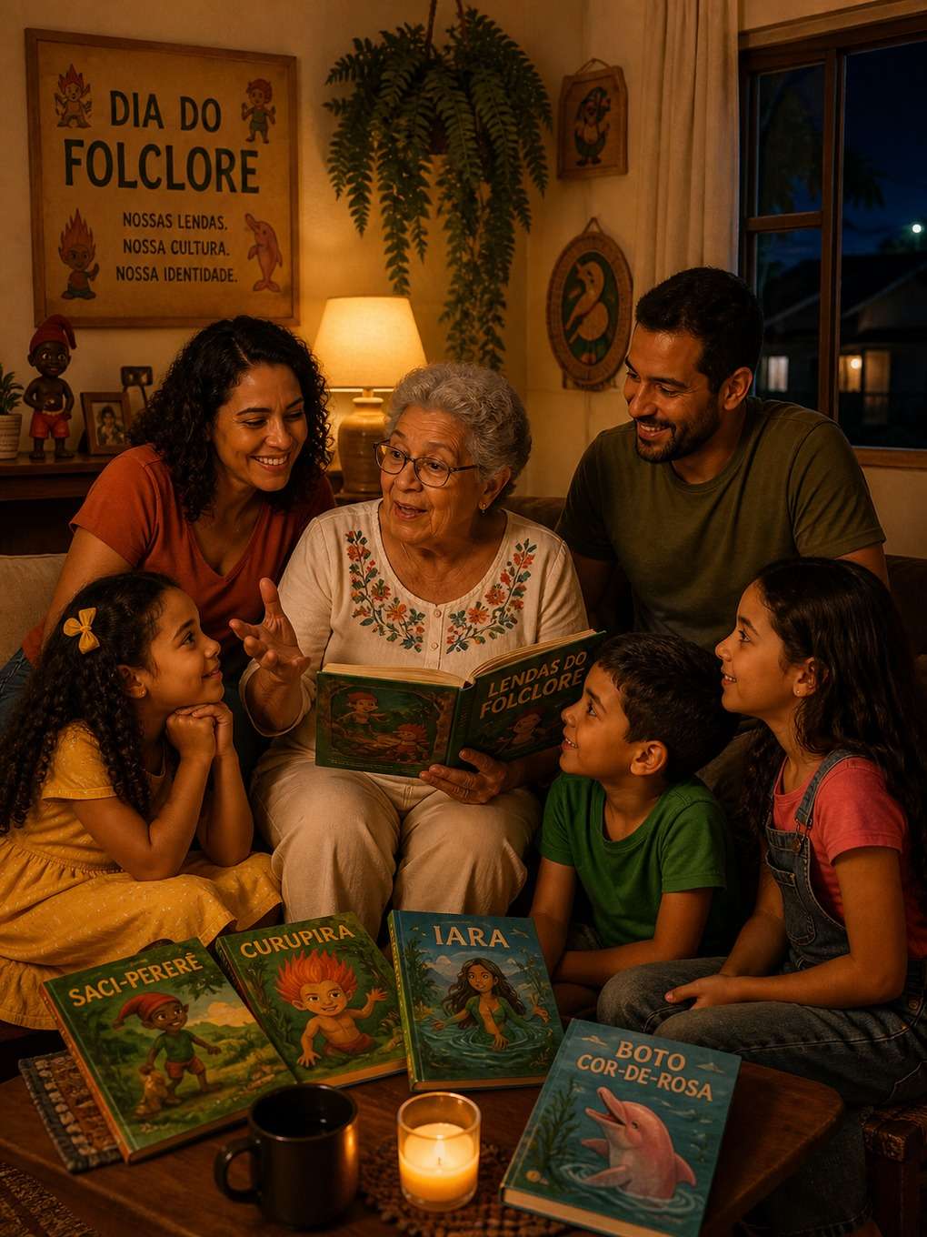 família contando lendas em casa - exemplo de o dia do folclore