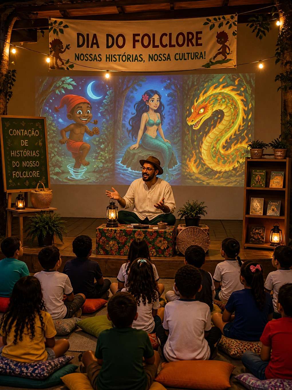noite de contação de histórias na escola - exemplo de o dia do folclore