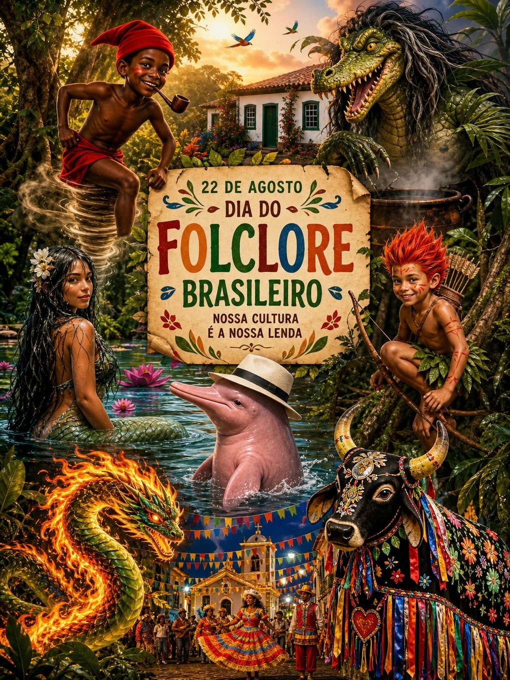 colagem artística do folclore brasileiro - exemplo de o dia do folclore