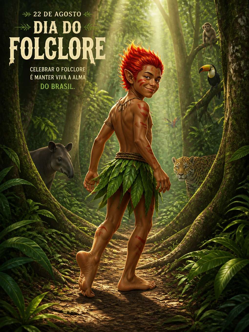 curupira na floresta - exemplo de o dia do folclore