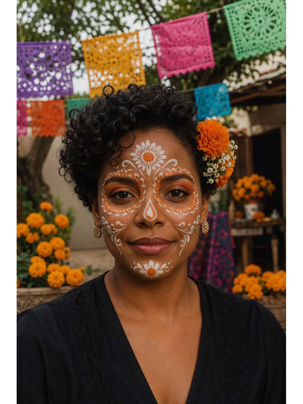 catrina floral: varal festivo - exemplo de prompts de maquiagem de caveira mexicana para fotos