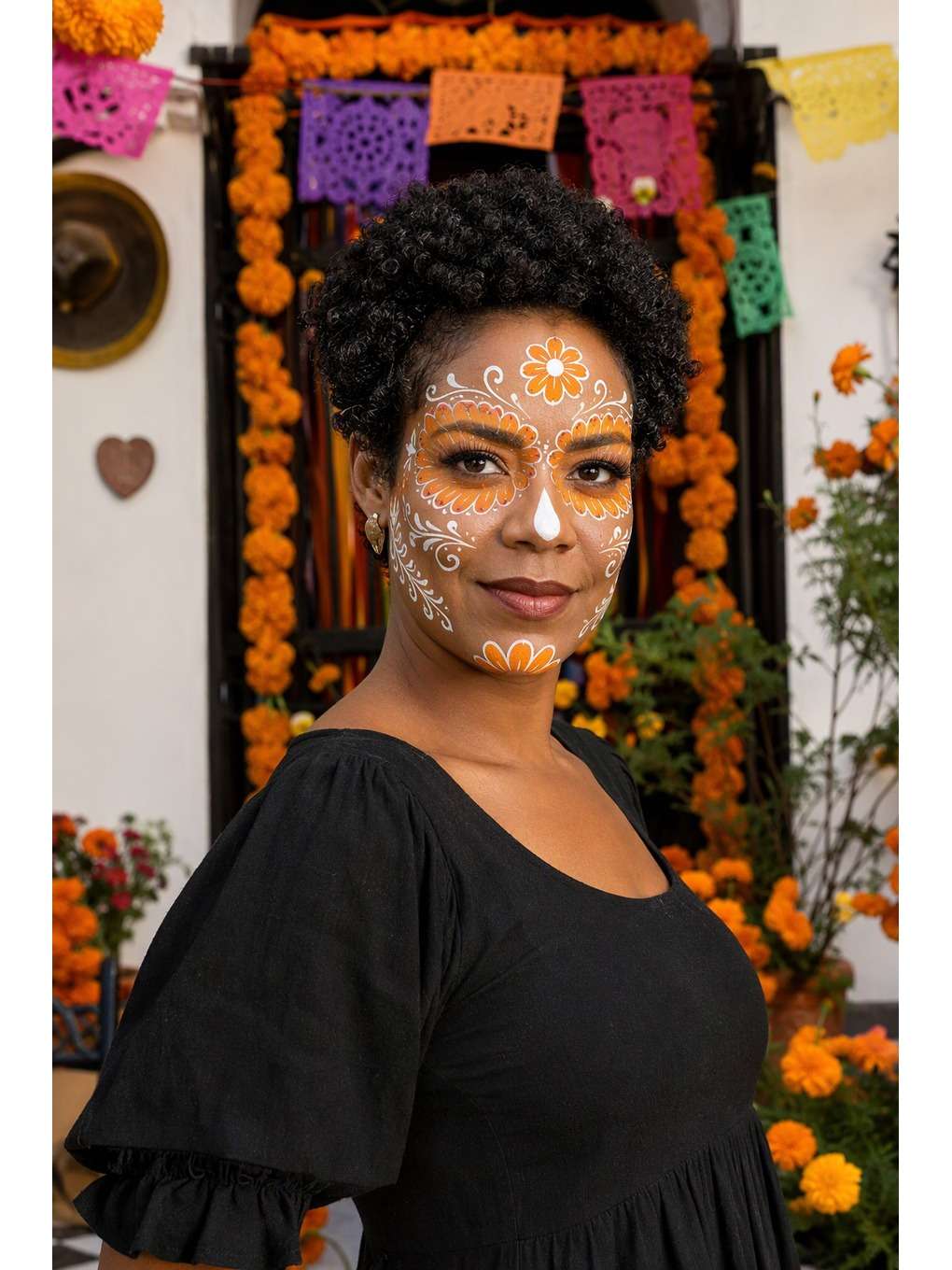 catrina floral: junto ? porta - exemplo de prompts de maquiagem de caveira mexicana para fotos