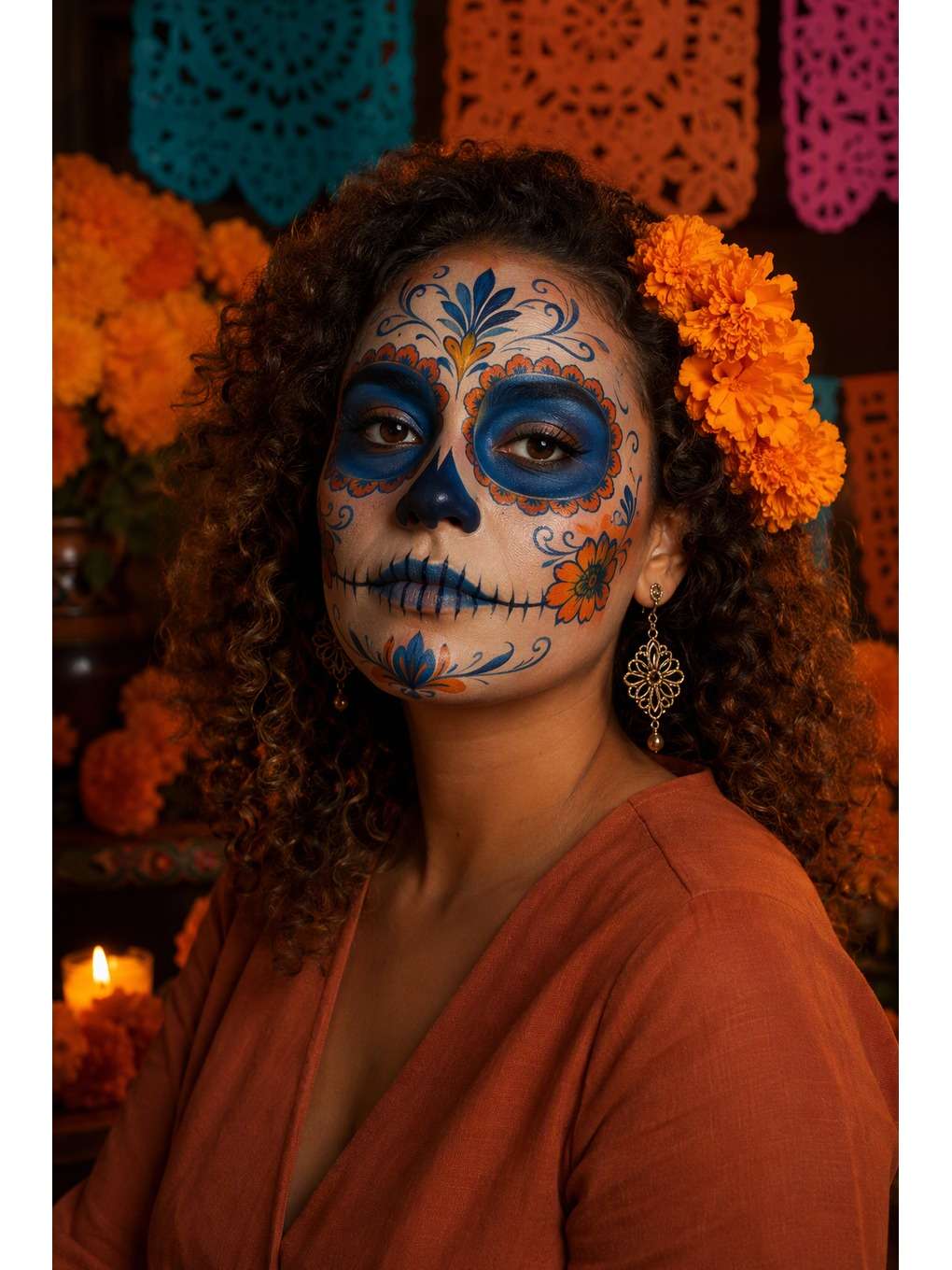 caveira colorida: preto e branco - exemplo de prompts de maquiagem de caveira mexicana para fotos