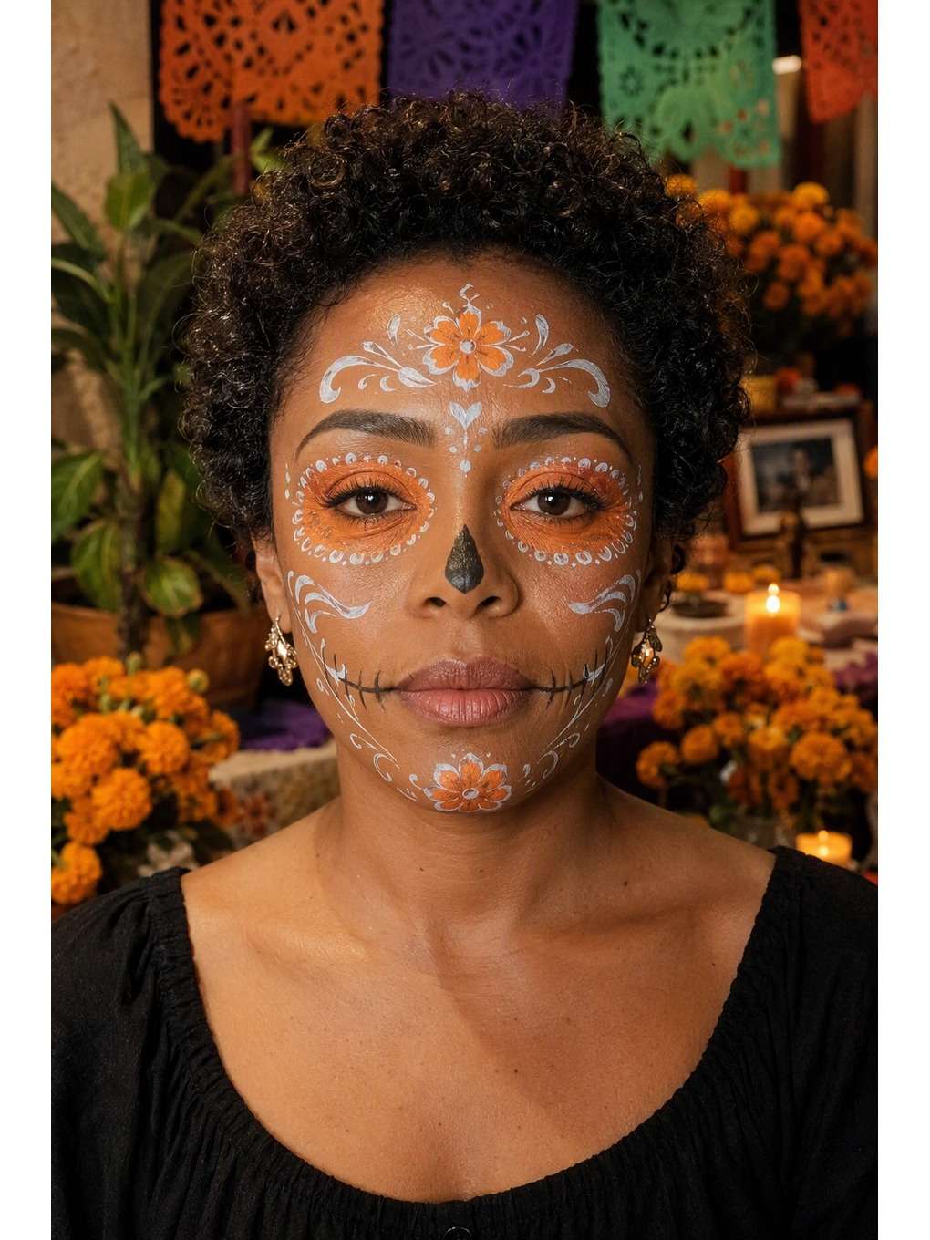 catrina floral: memória em casa - exemplo de prompts de maquiagem de caveira mexicana para fotos