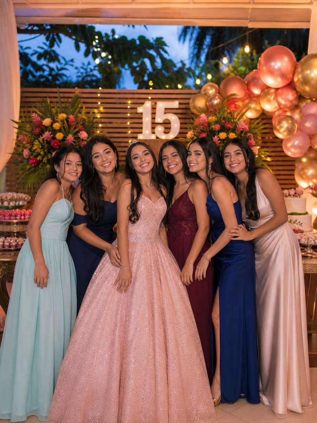 jardim iluminado - exemplo de prompts para fotos com amigas nos 15 anos
