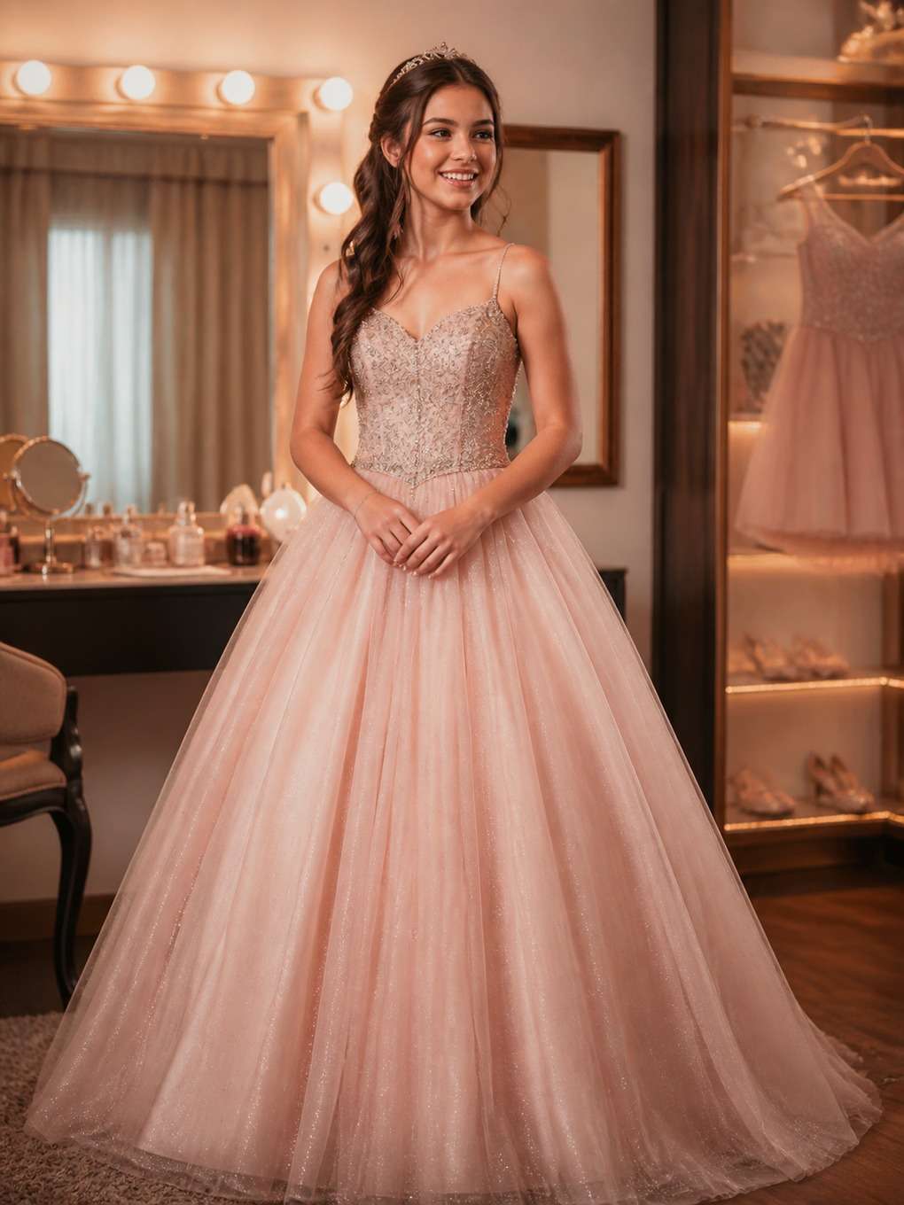camarim de debutante - exemplo de prompts para fotos com vestido de debutante