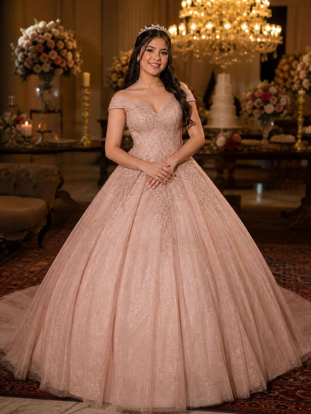 foto com família - exemplo de prompts para fotos com vestido de debutante