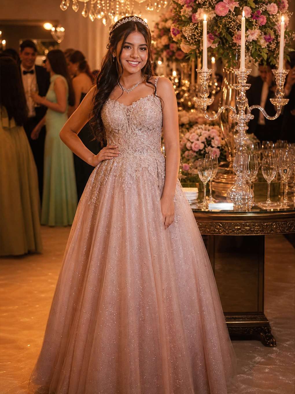 momento do brinde - exemplo de prompts para fotos com vestido de debutante