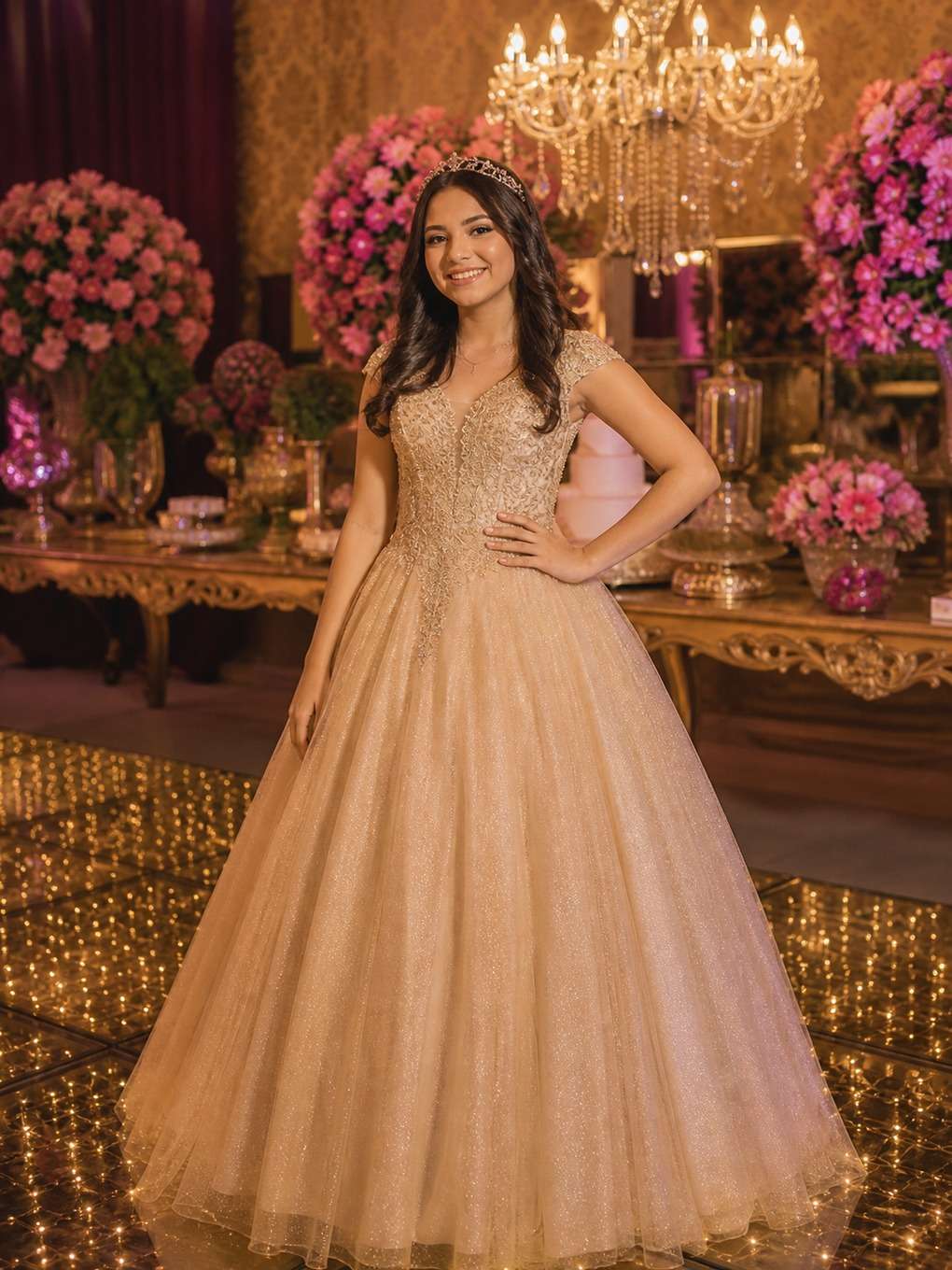 retrato final - exemplo de prompts para fotos com vestido de debutante