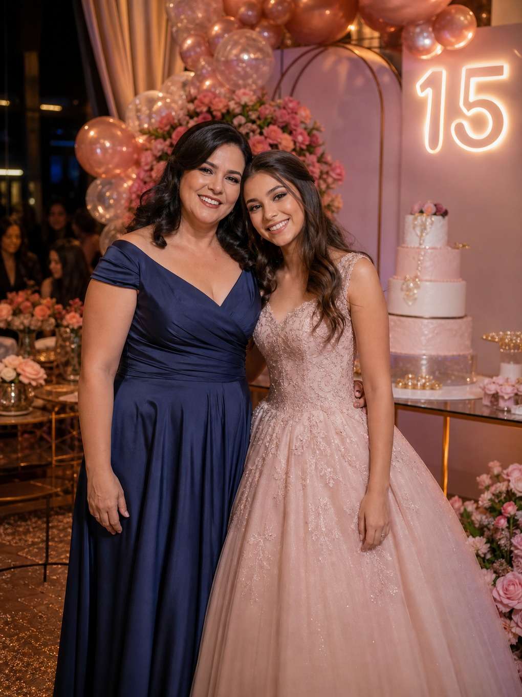 editorial moderno - exemplo de prompts para fotos de mãe e filha nos 15 anos