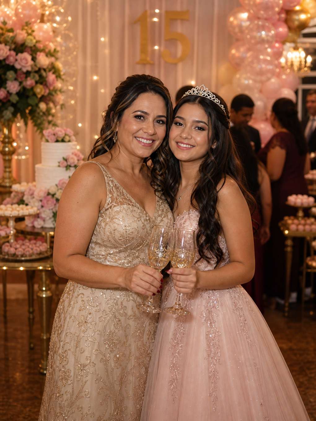 momento do brinde - exemplo de prompts para fotos de mãe e filha nos 15 anos
