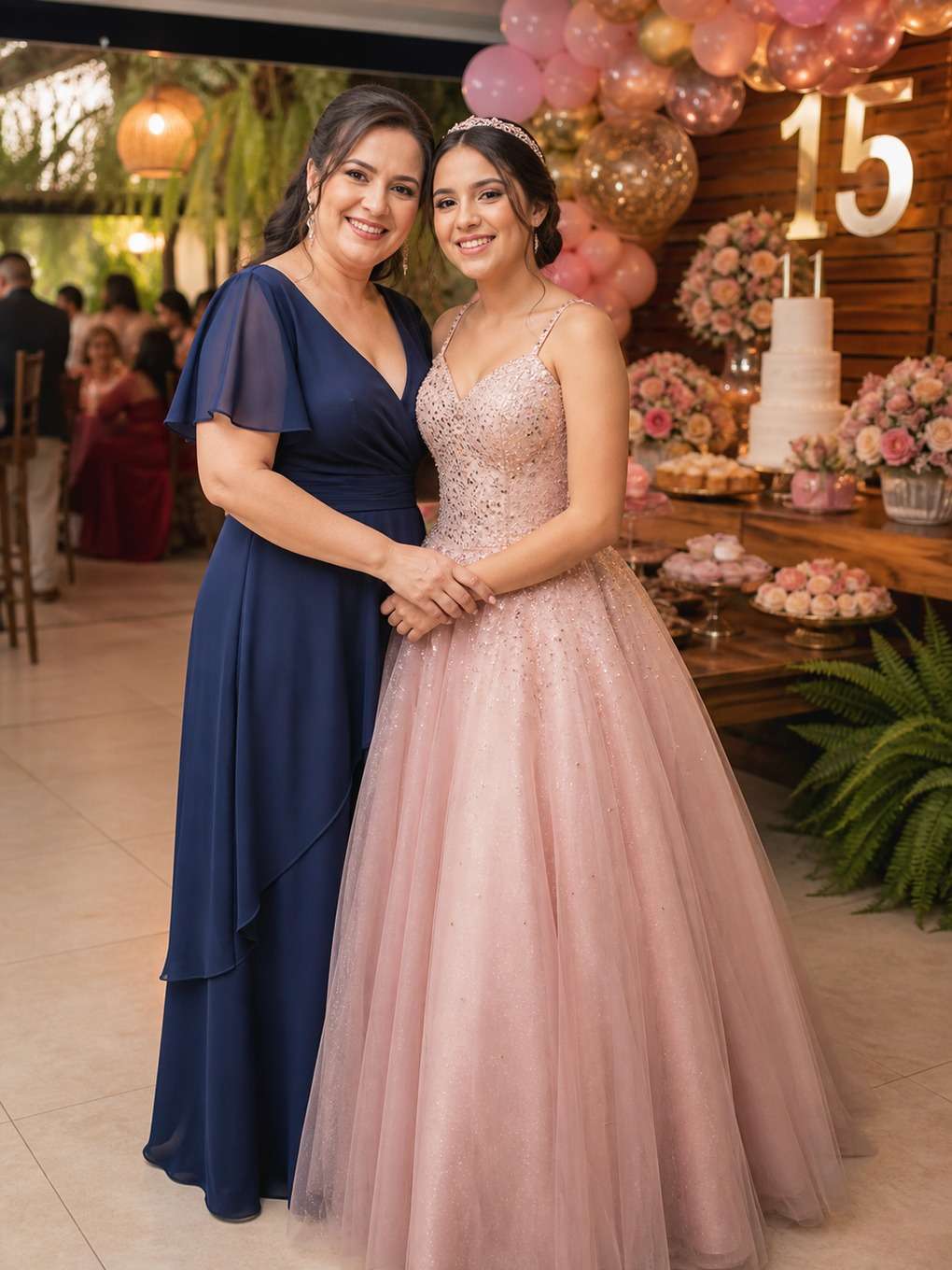 varanda do buffet - exemplo de prompts para fotos de mãe e filha nos 15 anos