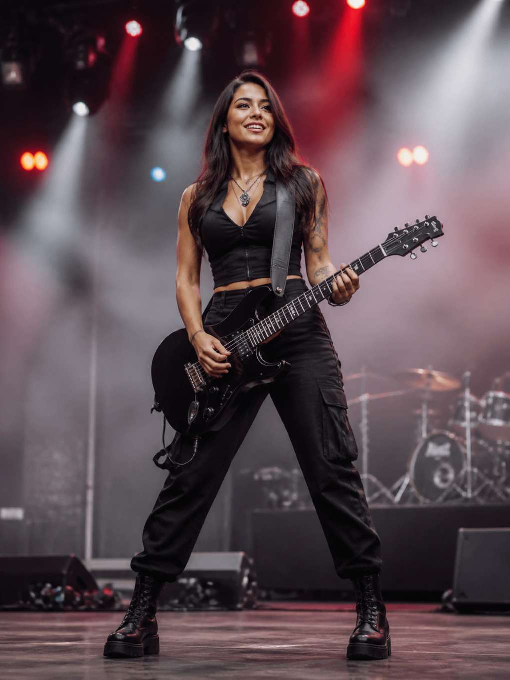 foto com guitarra cenográfica - exemplo de prompts para look rock in rio