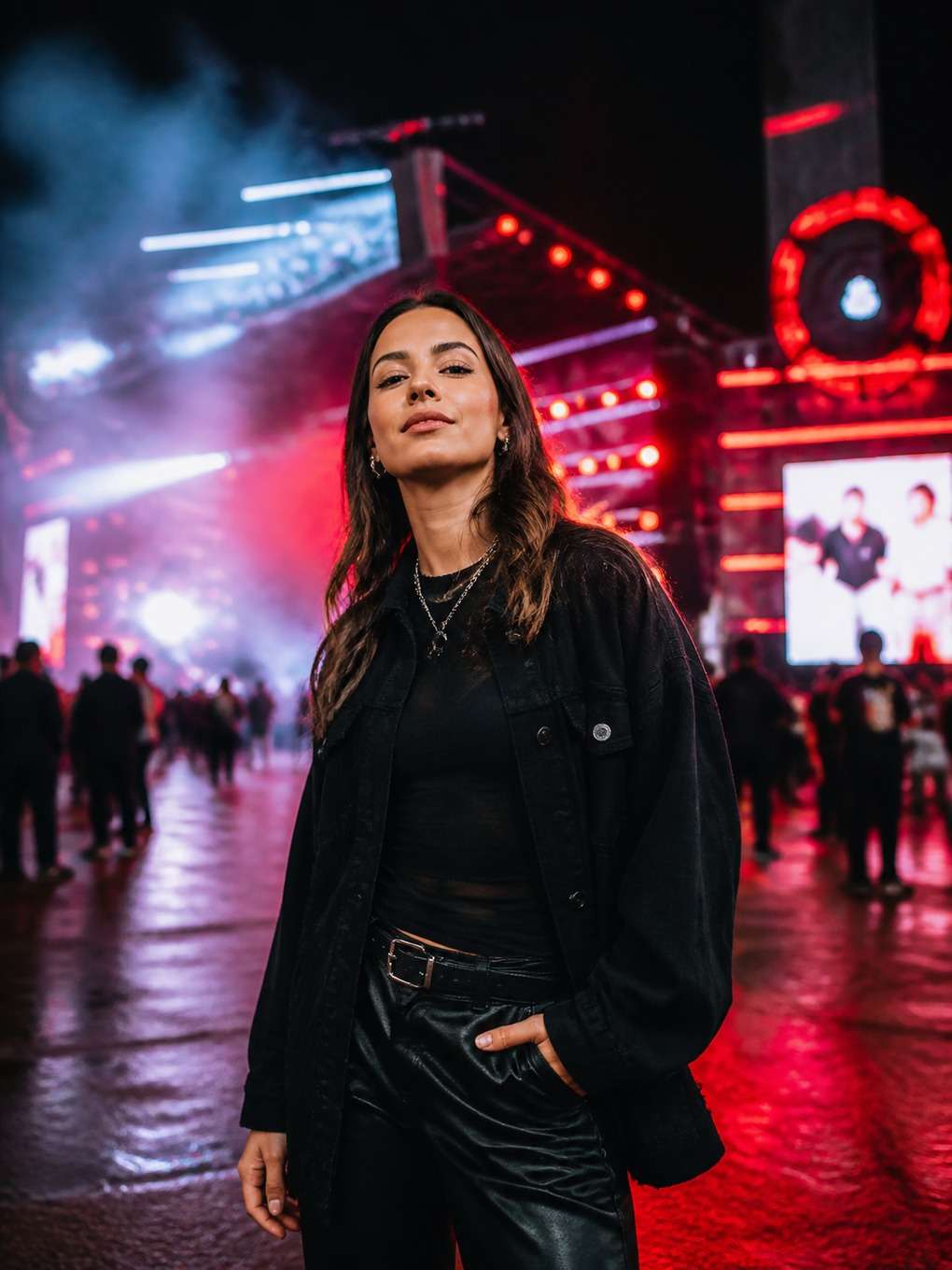 ensaio com fumaça e luz neon - exemplo de prompts para look rock in rio