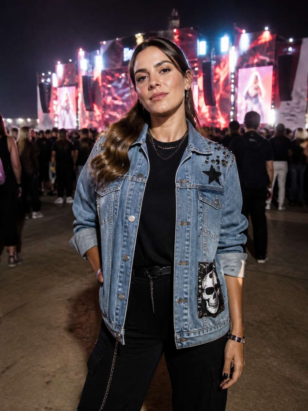 look com jaqueta jeans personalizada - exemplo de prompts para look rock in rio