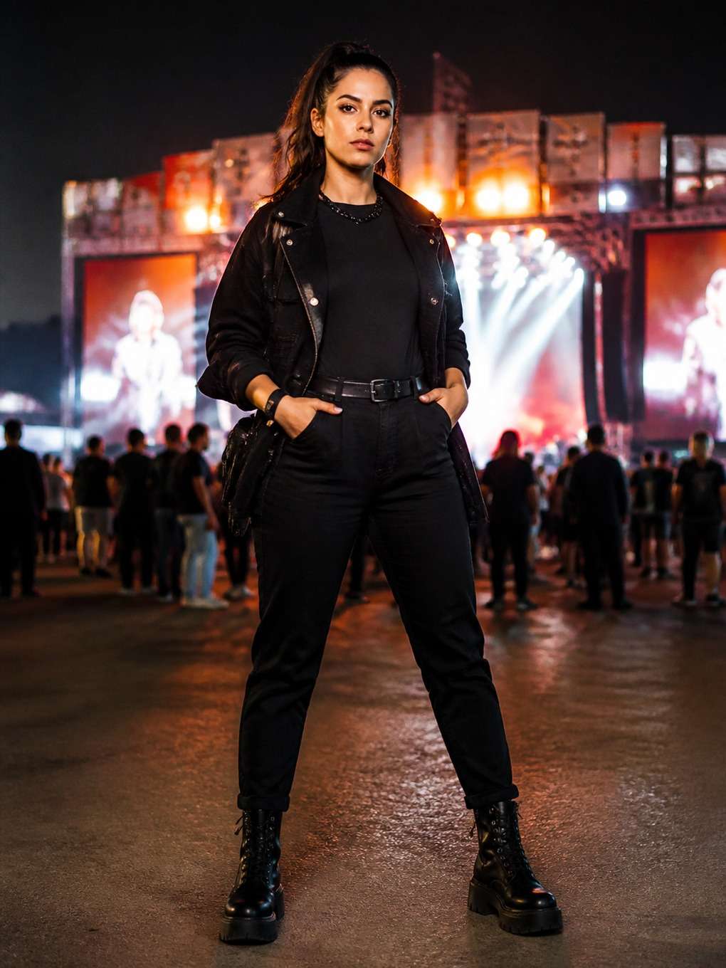 preto total com atitude - exemplo de prompts para look rock in rio