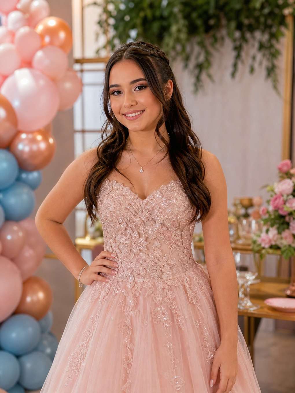 balões elegantes - exemplo de prompts para maquiagem de debutante