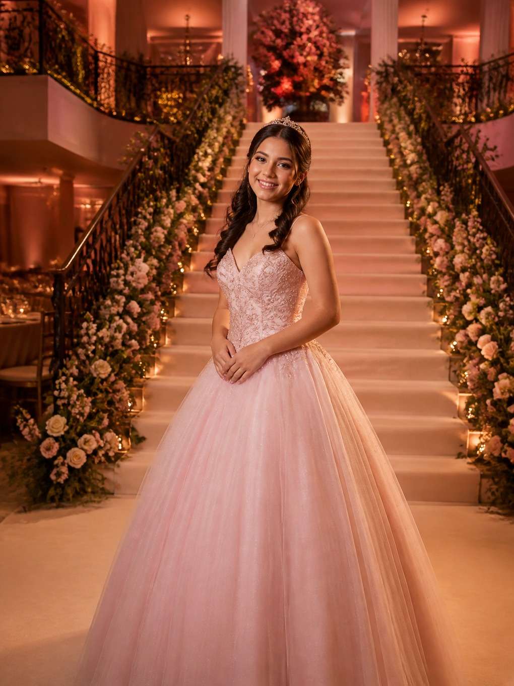 escadaria de festa - exemplo de prompts para maquiagem de debutante