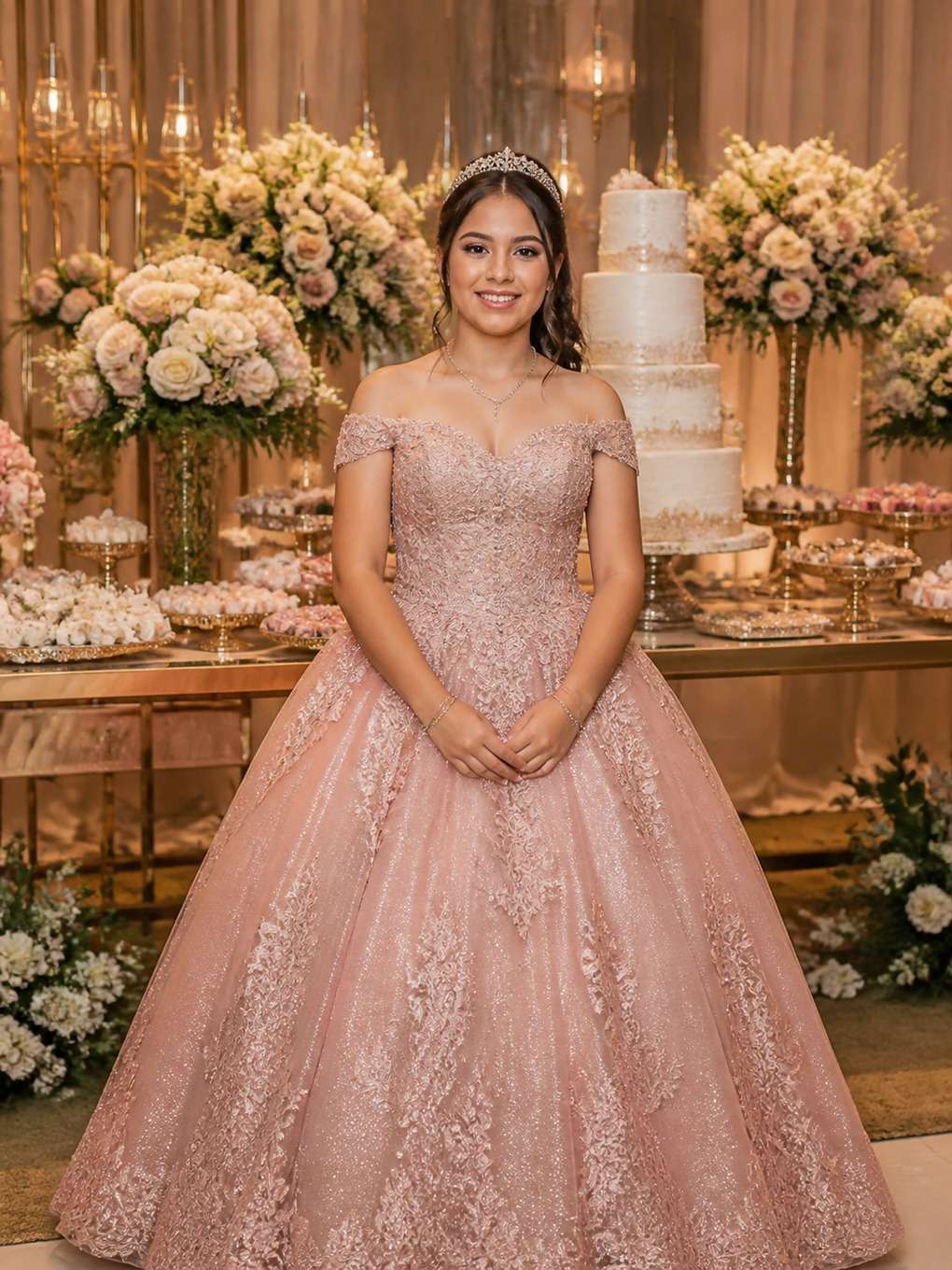 mesa do bolo - exemplo de prompts para maquiagem de debutante