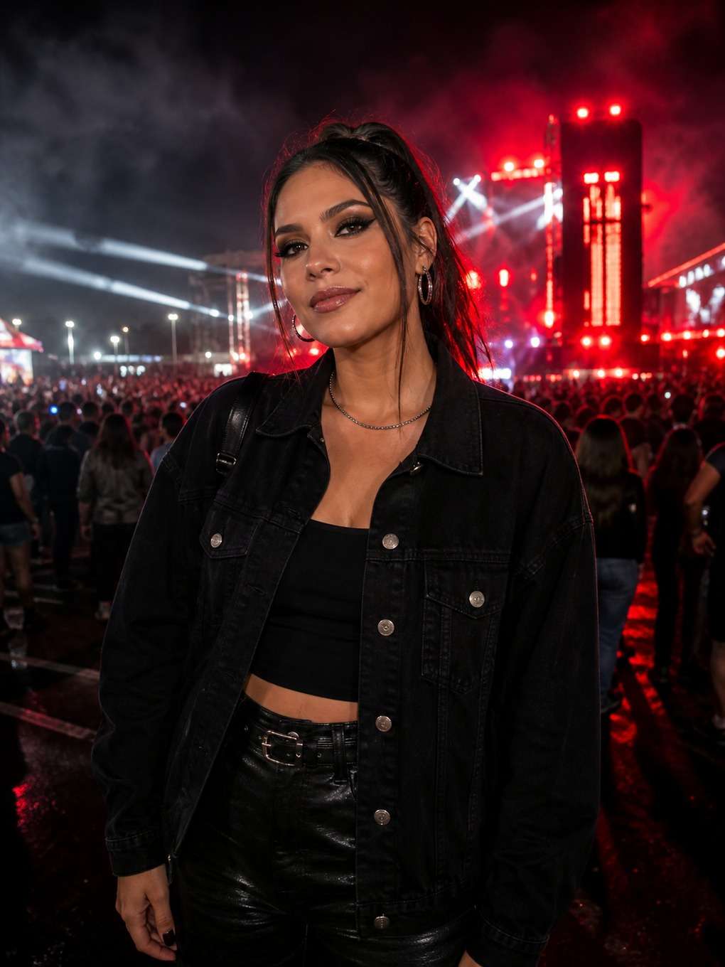 noite com luzes vermelhas - exemplo de prompts para maquiagem rock in rio
