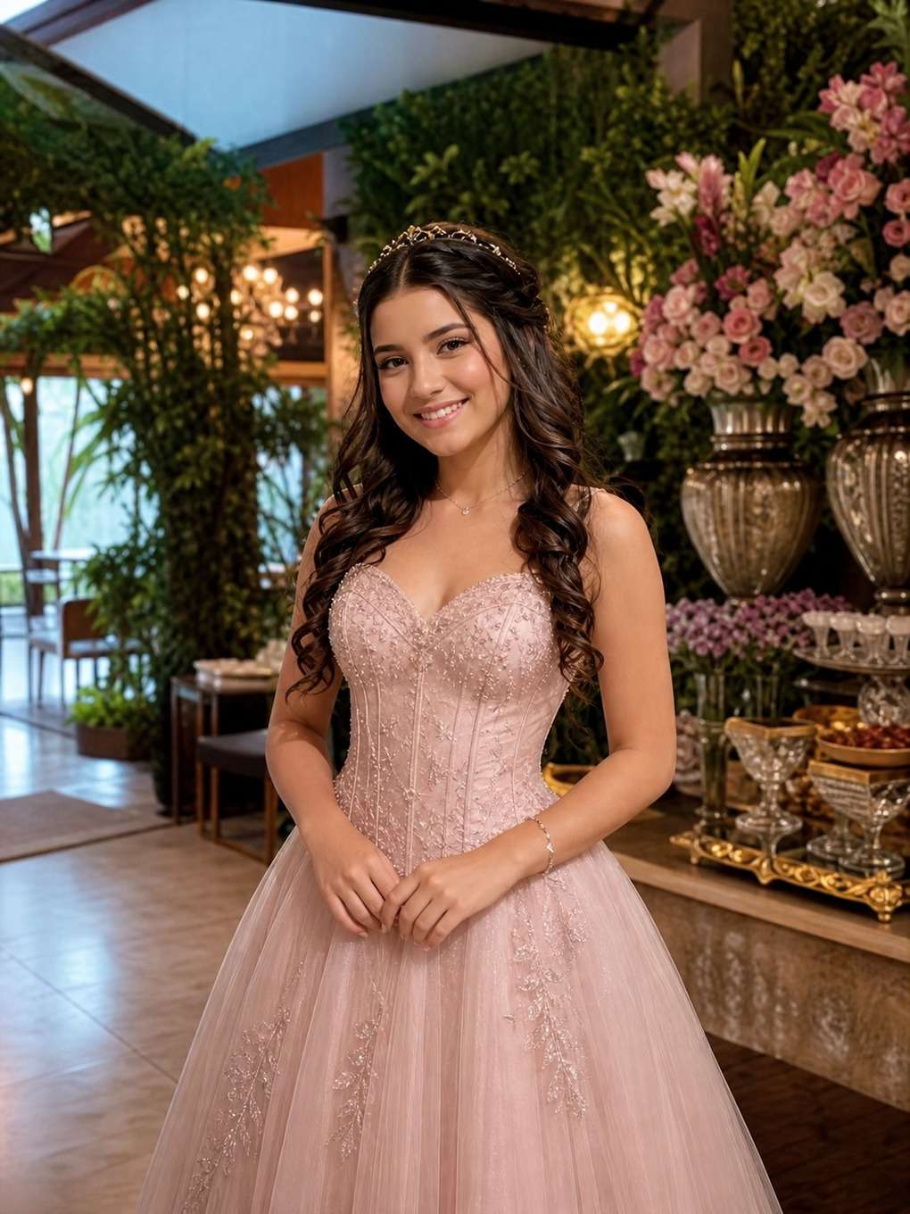 varanda do buffet - exemplo de prompts para penteados de debutante