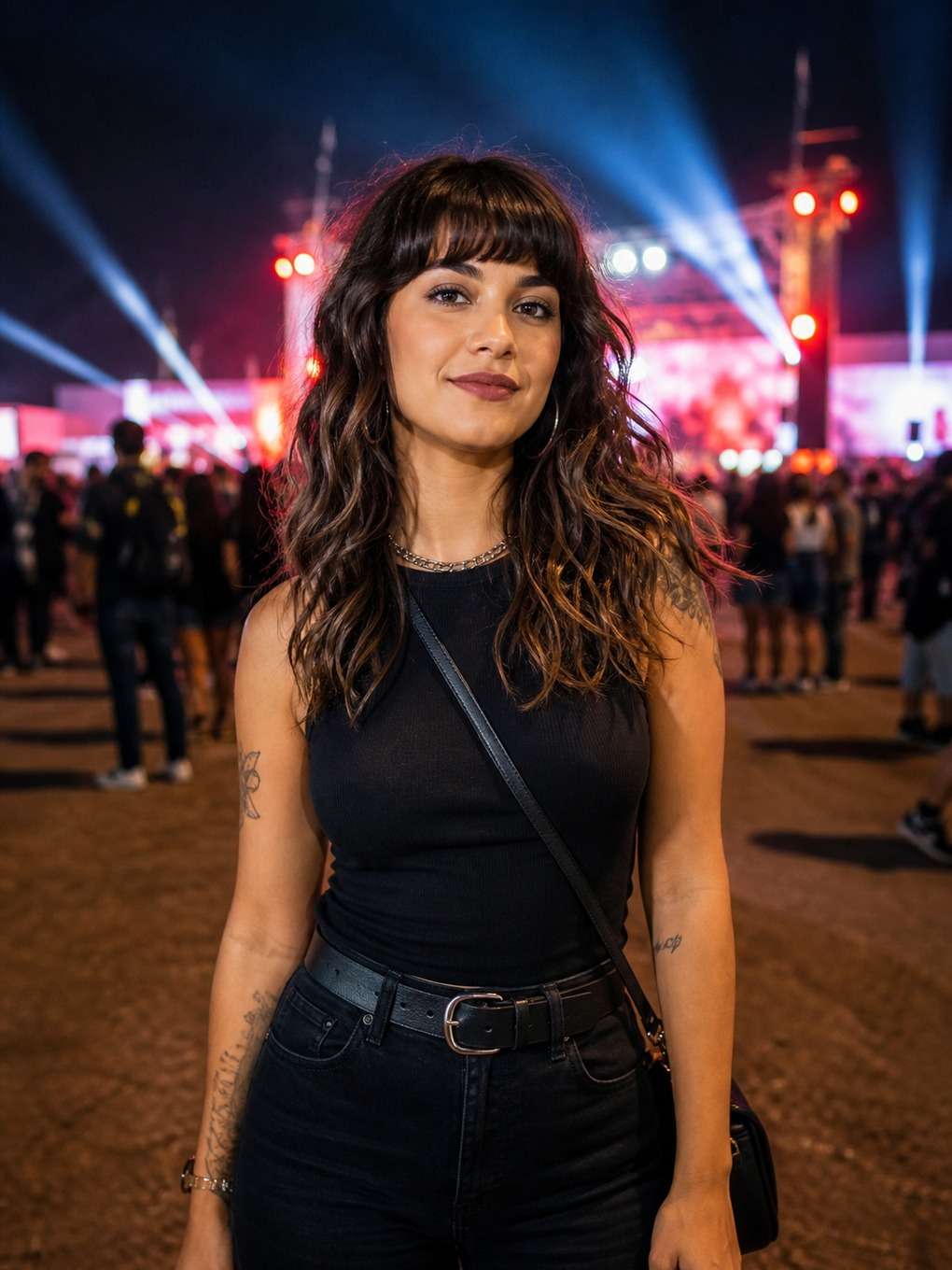 franja volumosa e ondas - exemplo de prompts para penteados rock in rio