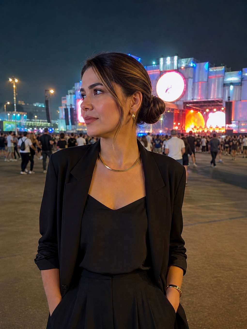coque baixo elegante - exemplo de prompts para penteados rock in rio