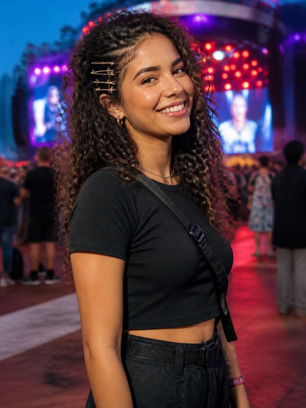 cacheado com presilhas - exemplo de prompts para penteados rock in rio