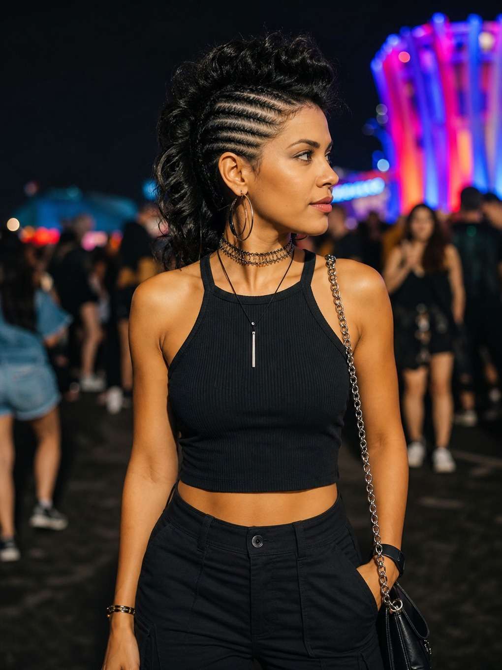 moicano falso suave - exemplo de prompts para penteados rock in rio