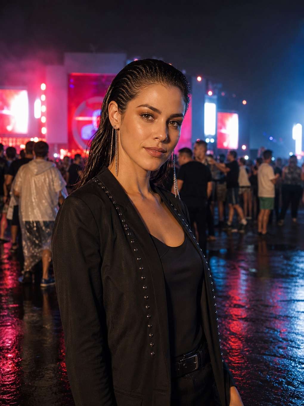 wet hair com risca central - exemplo de prompts para penteados rock in rio