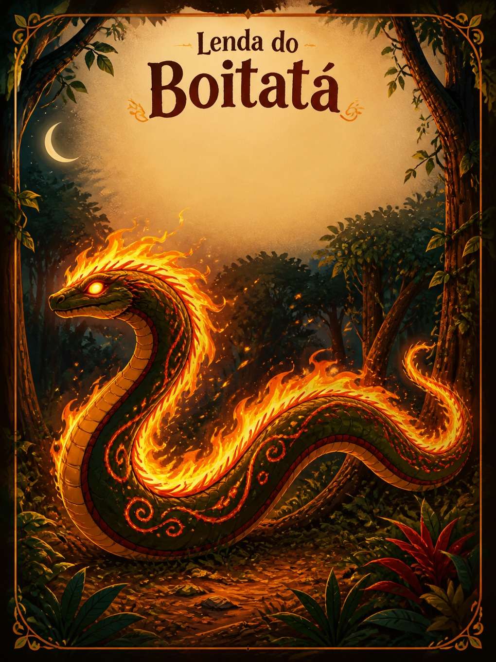 boitatá em cartão folclórico com texto - exemplo de boitatá com
