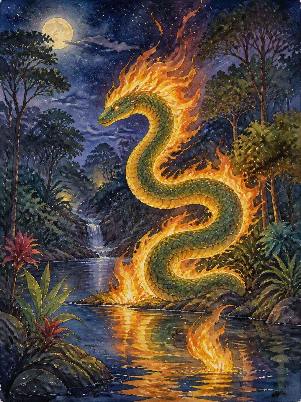 boitatá aquarela artística - exemplo de boitatá com