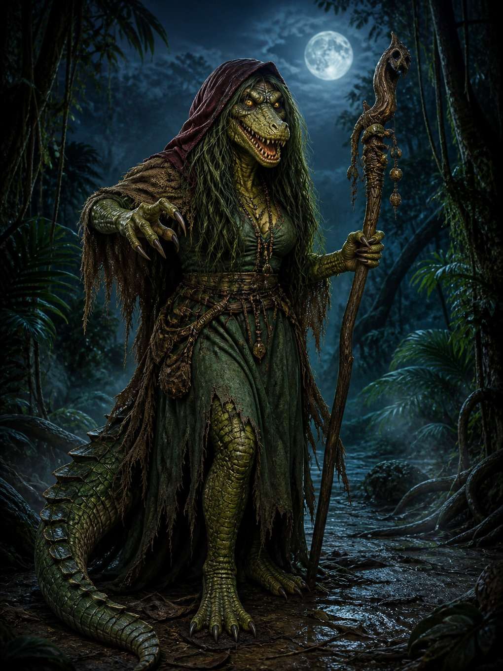 cuca do folclore brasileiro em floresta noturna - exemplo de cuca com
