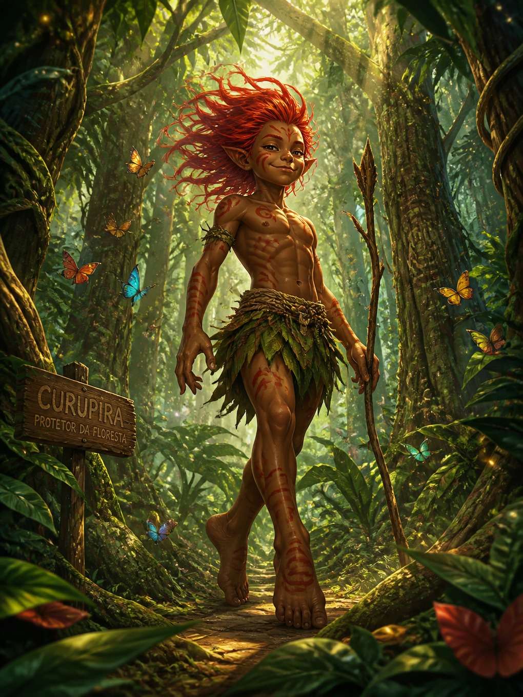 curupira em estilo pintura digital épica - exemplo de curupira com