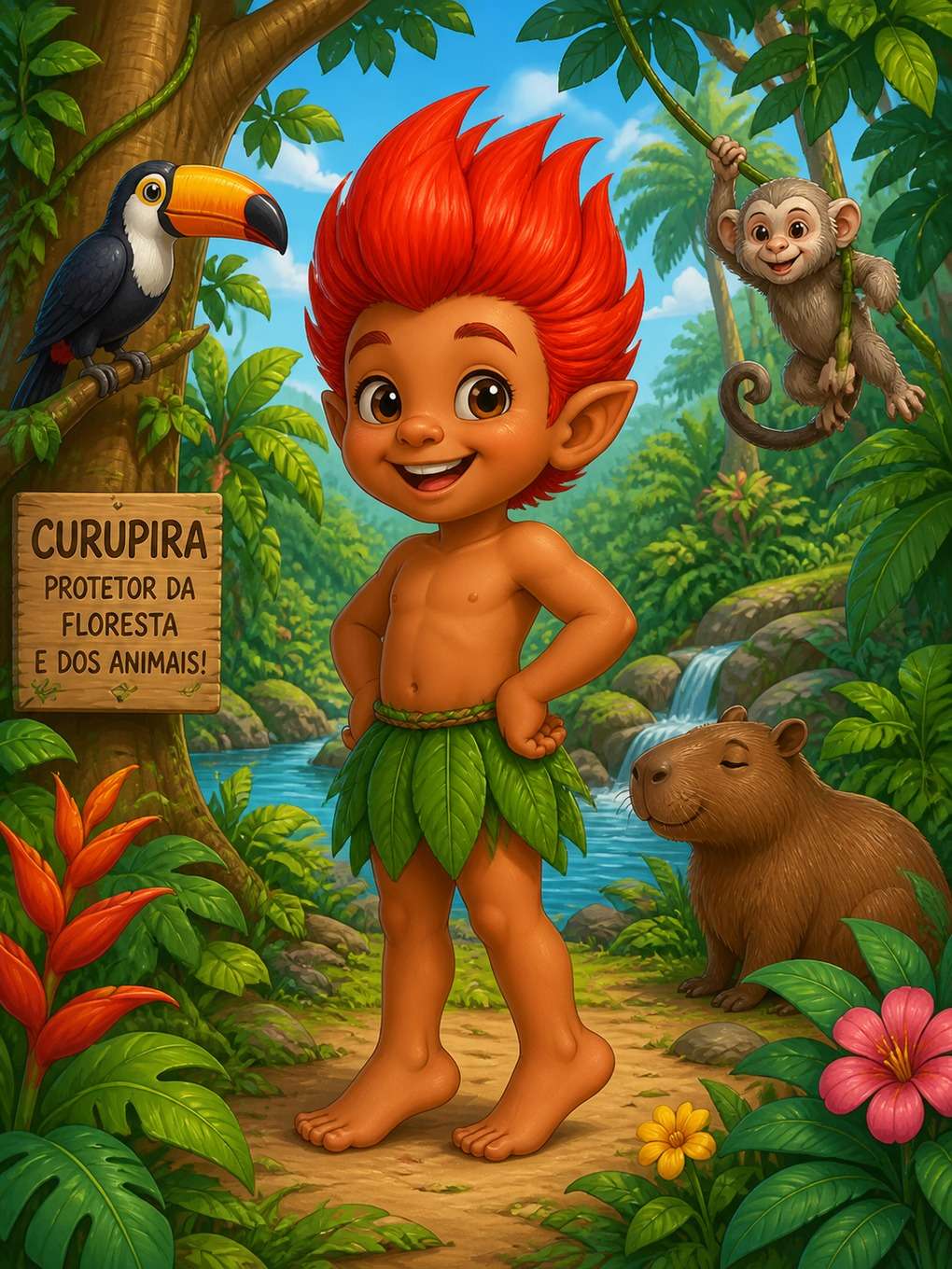 curupira infantil amigável para ilustração - exemplo de curupira com