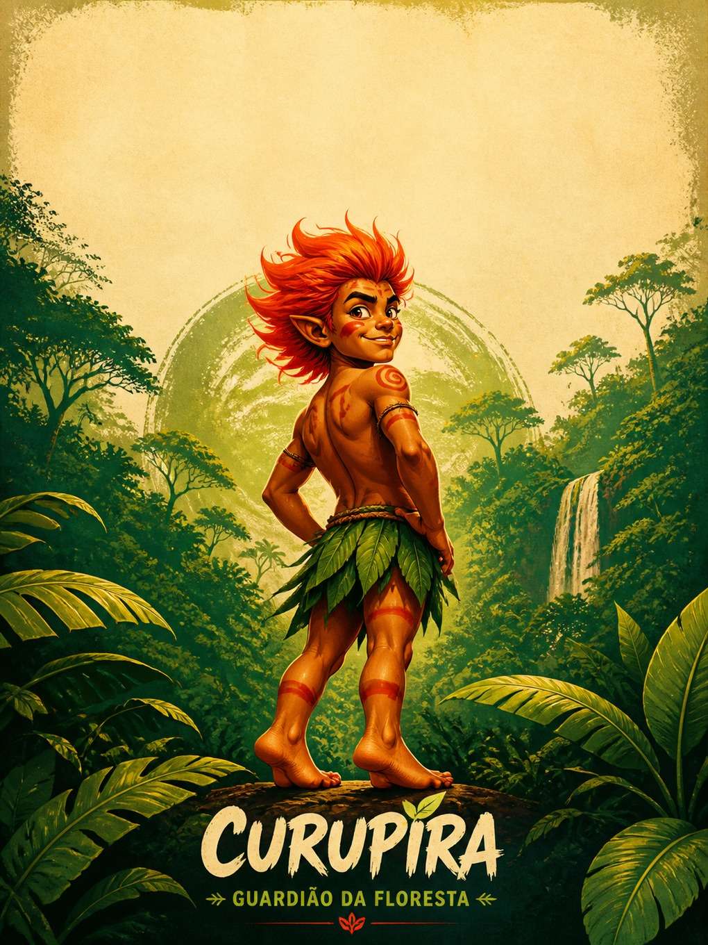 curupira em arte de poster brasileiro - exemplo de curupira com