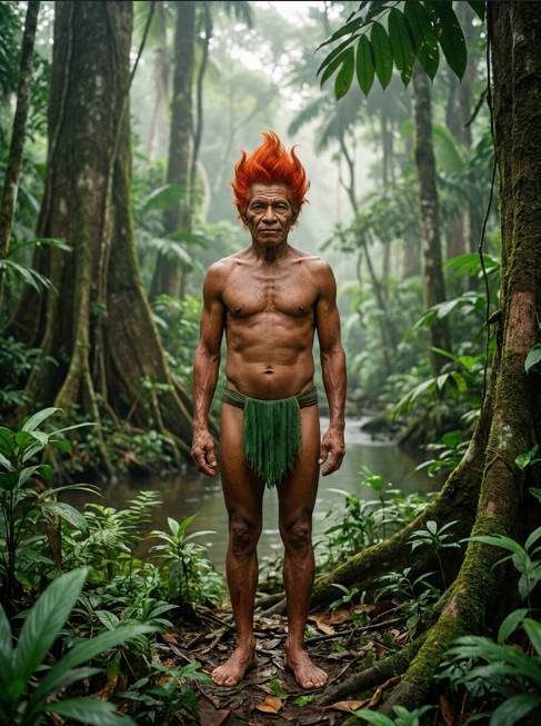 curupira em floresta amazônica detalhada - exemplo de curupira com