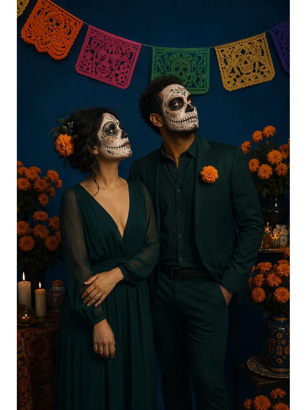 casal: fundo azul profundo - exemplo de fotos de casal catrina